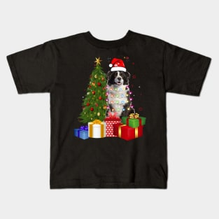 Border Collie Christmas Tree Santa Hat Funny Xmas Gift Dog T-Shirt Kids T-Shirt